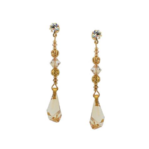 Champagne Crystal Earrings with Abstract Drop - RS118B