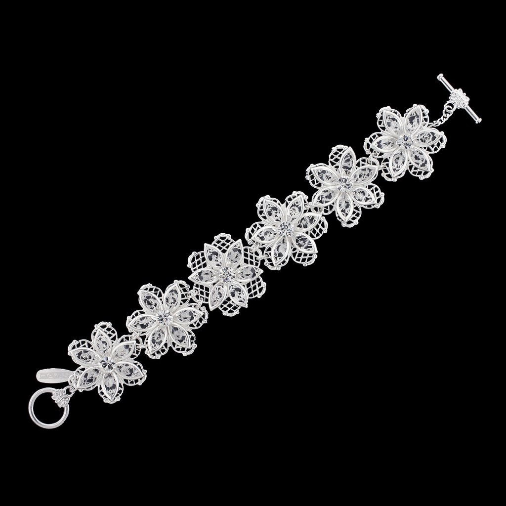 Crystal Flower Bracelet with Toggle Clasp