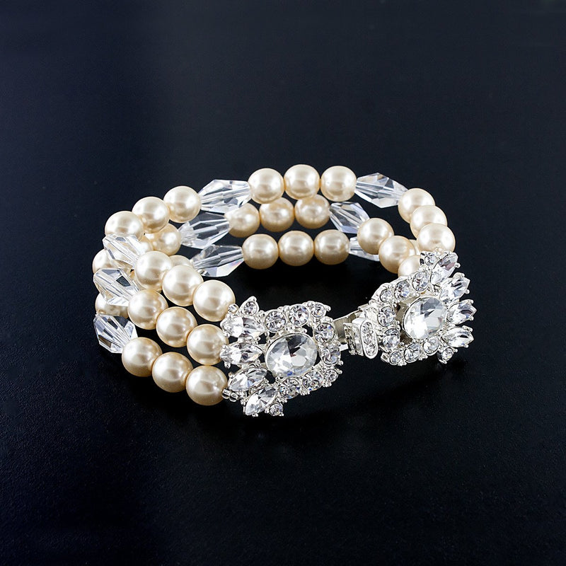 Embellished 3 Row Pearl Bracelet