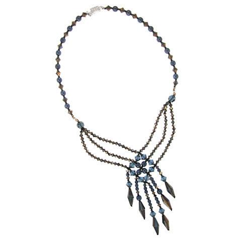 Woven Crystal Necklace in Shades of Dark Blue