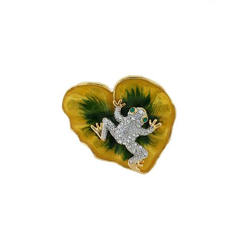Frog on Heart-Shaped Lily Pad Brooch