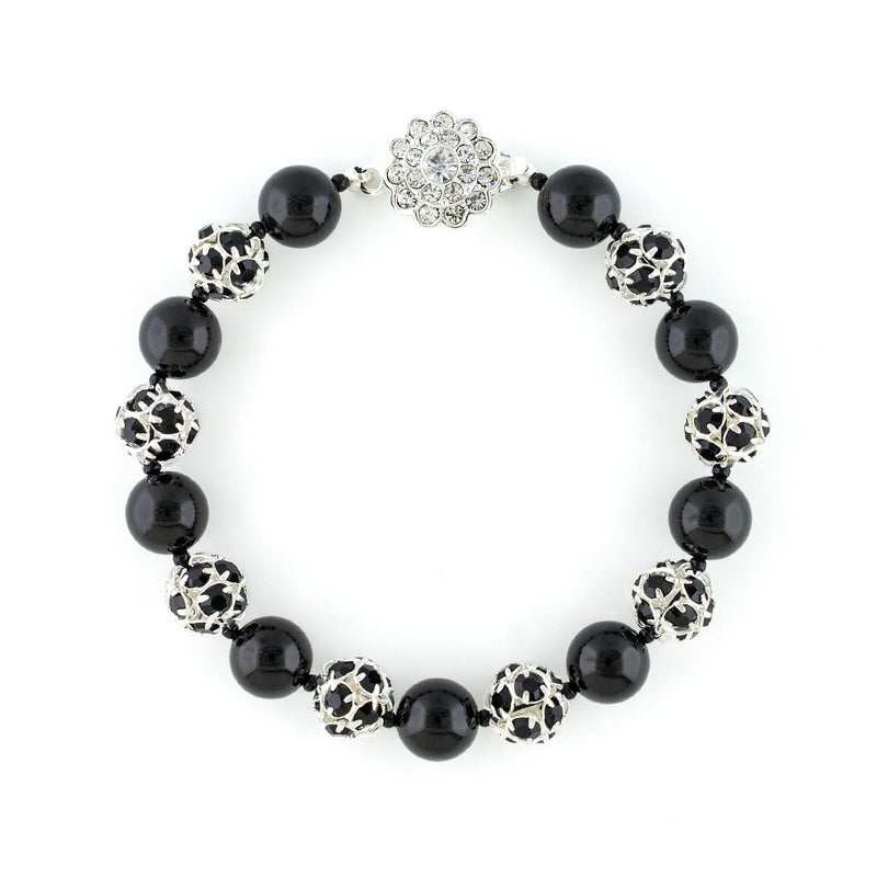 Black Pearl & Rhinestone Bead Bracelet