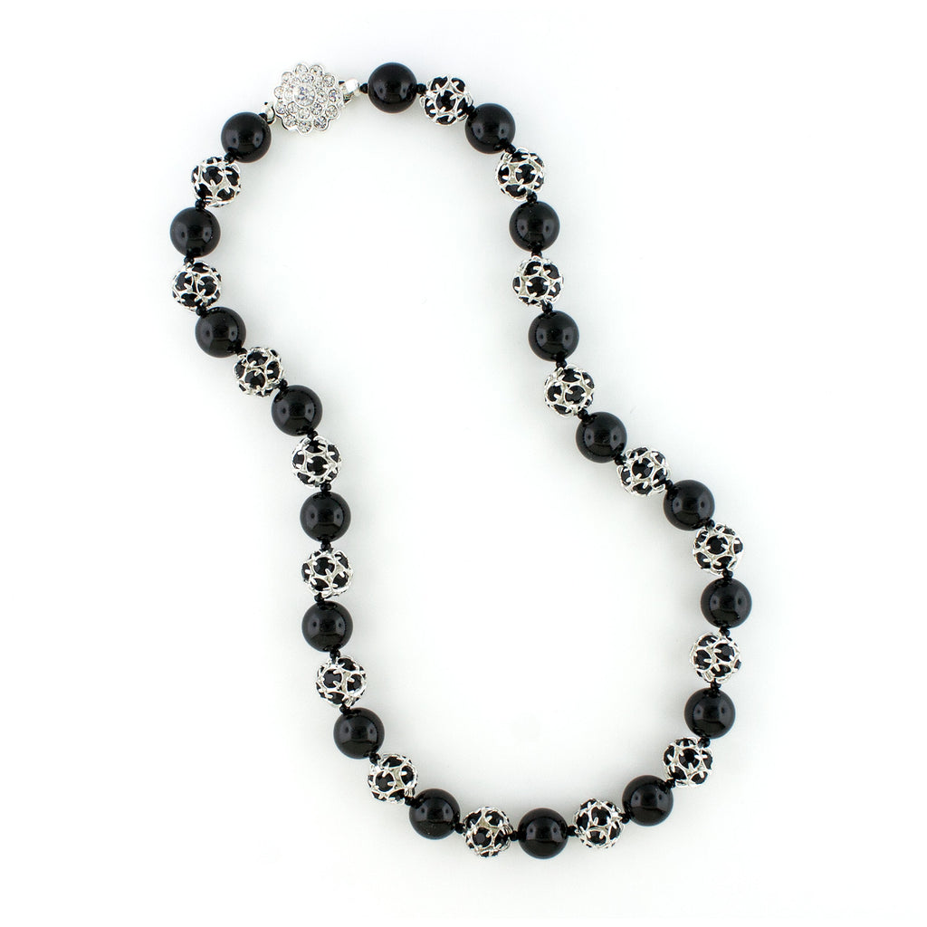 Black Pearl & Rhinestone Bead Necklace