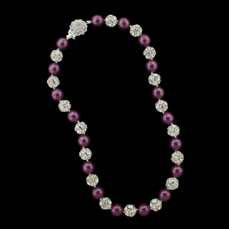Amethyst pearl and silver rhinestone bead necklace