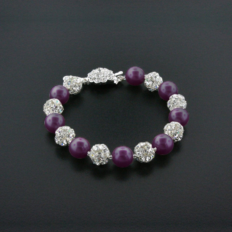 purple pearl bracelet with rhinestone beads