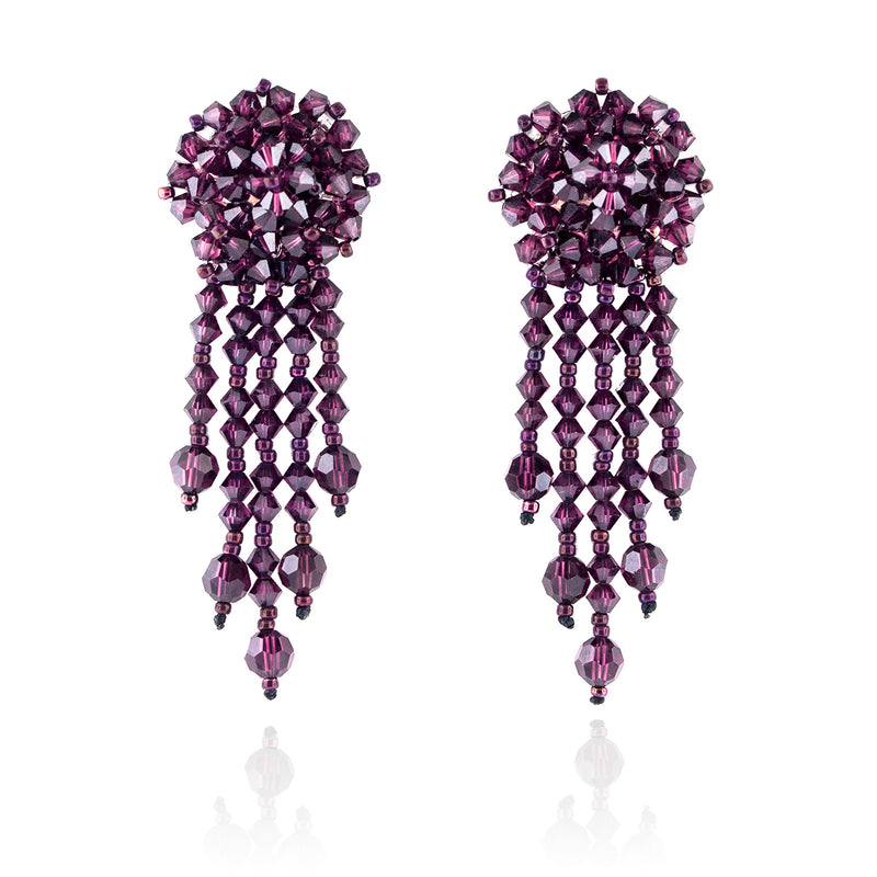 Purple Statement Earrings with Woven Cluster