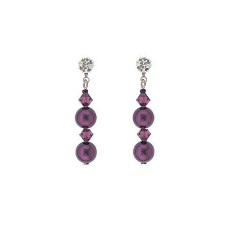 Purple Crystal & Pearl Drop Earrings
