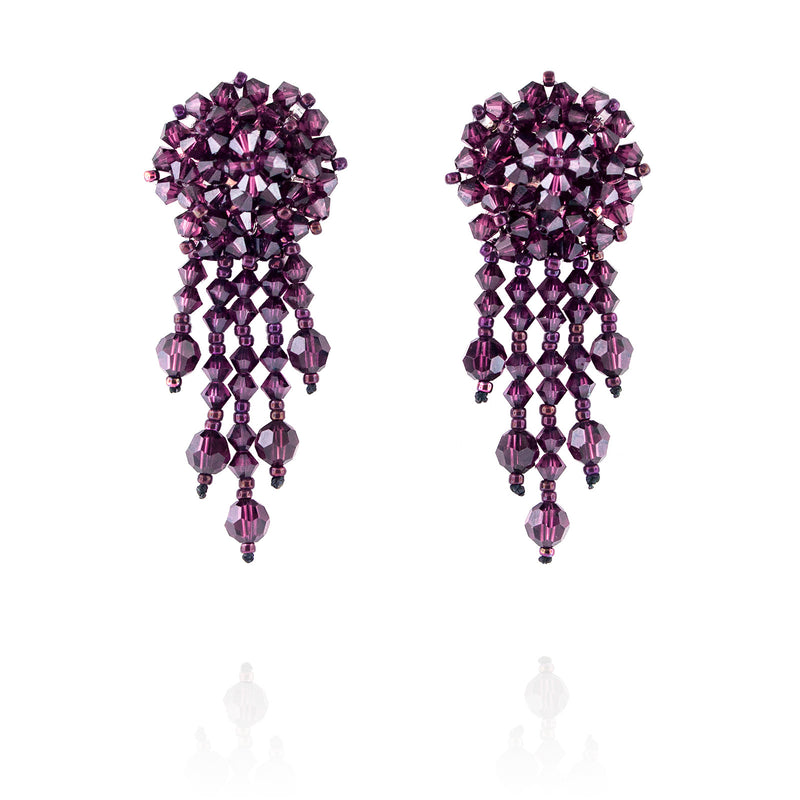 Purple Statement Earrings with Woven Cluster - short