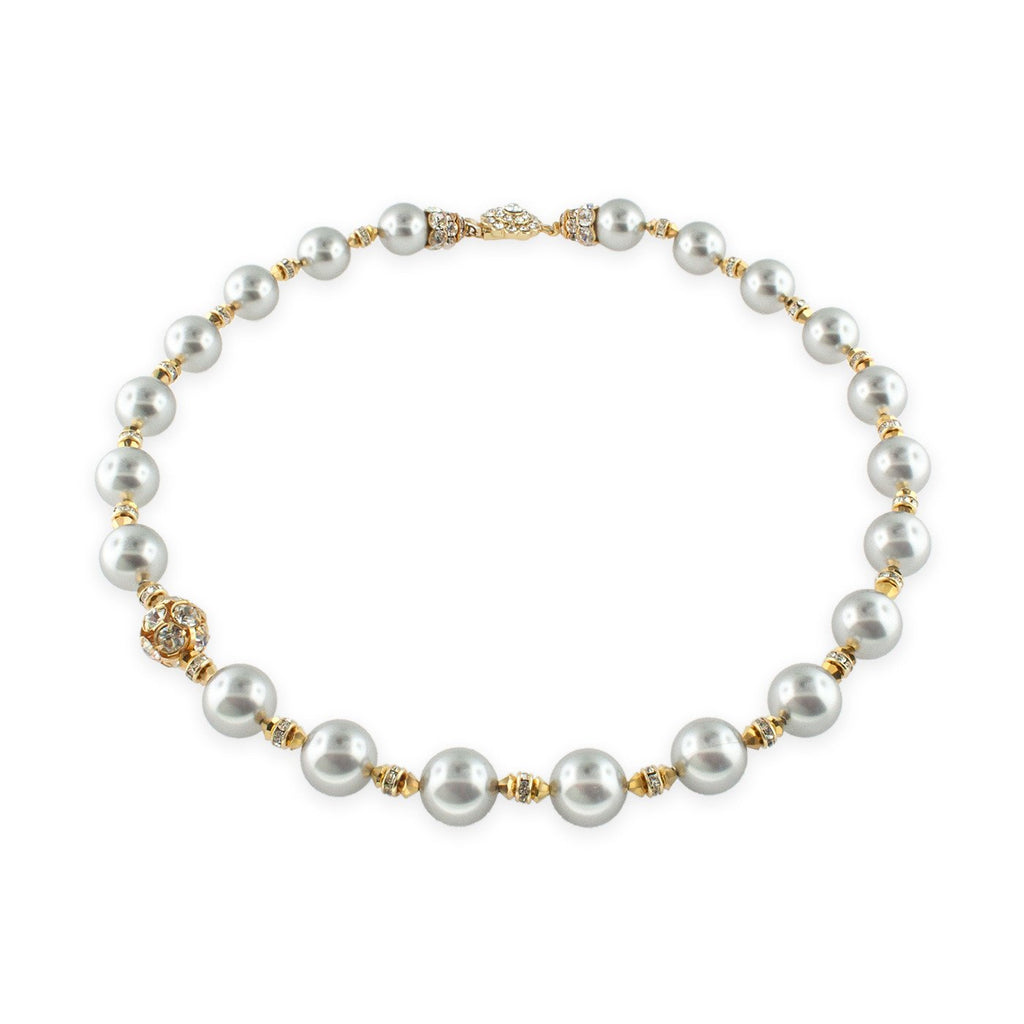 Grey Pearl Necklace with Gold Accents