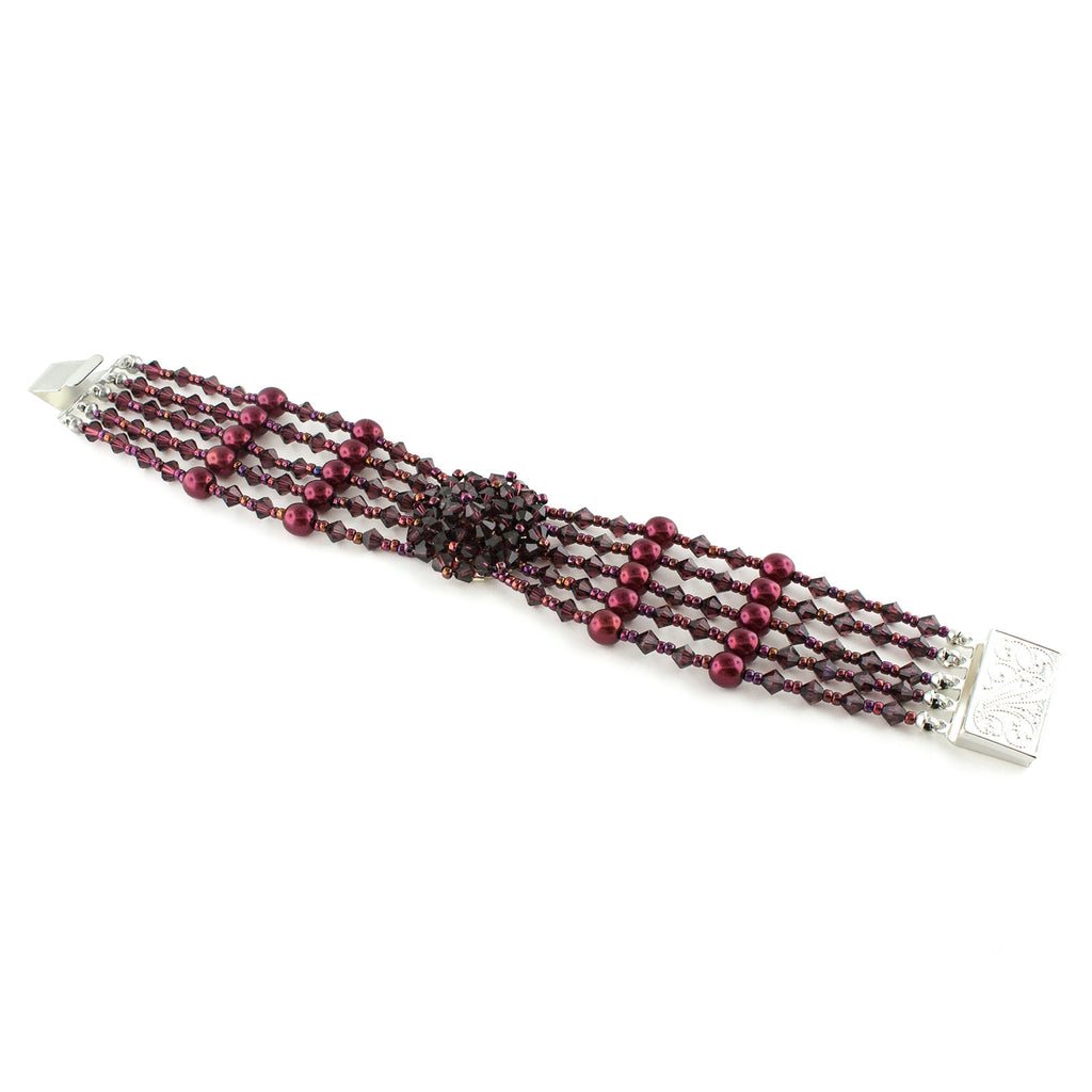 Multi-Row Beaded Bracelet with Cluster - Burgundy