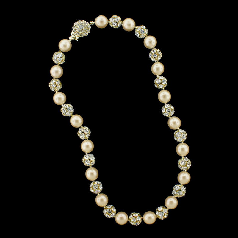 Antique pearl and gold rhinestone bead necklace