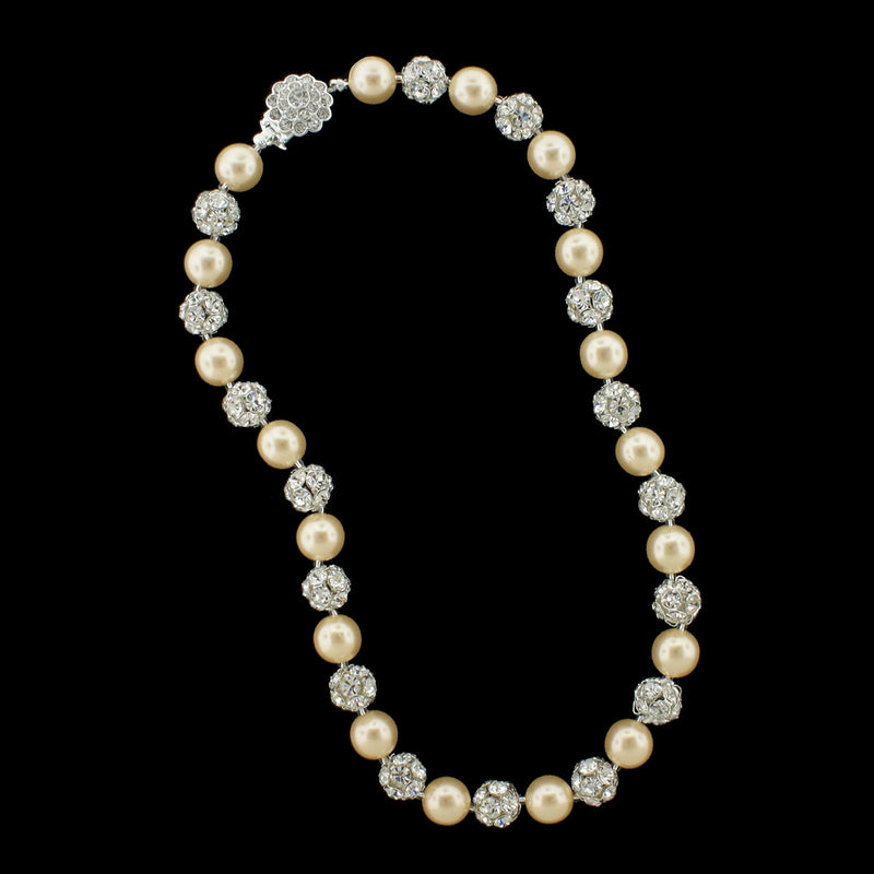 Antique pearl and silver rhinestone bead necklace