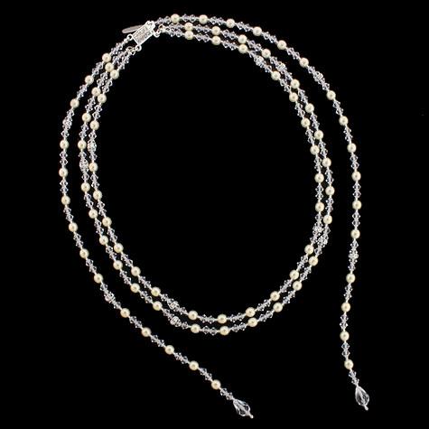 Two Row Necklace with Down-the-Back Lariat - antique pearl