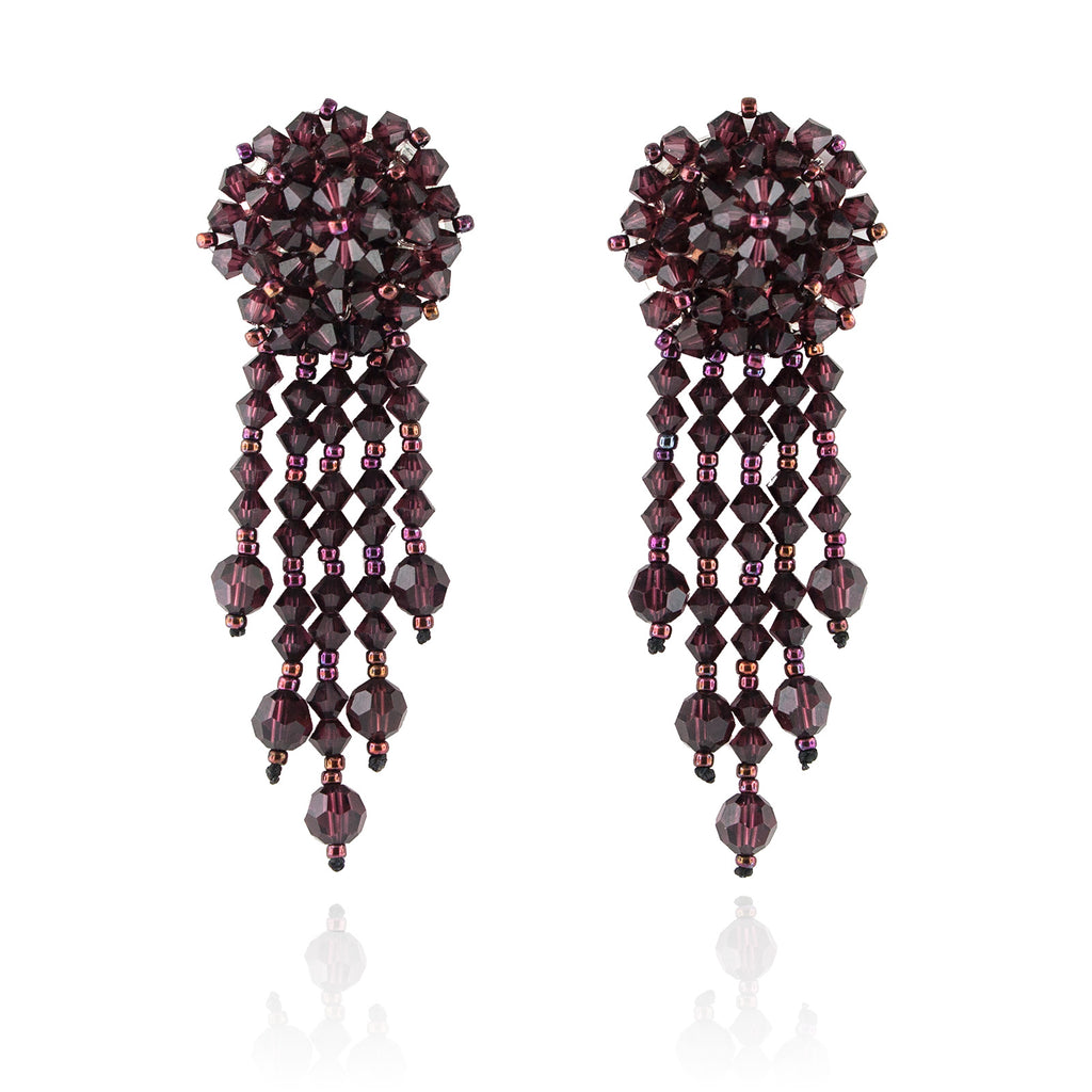 Burgundy Statement Earrings with Woven Cluster