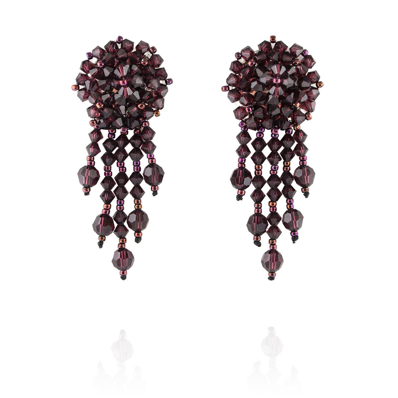 Burgundy Statement Earrings with Woven Cluster - short