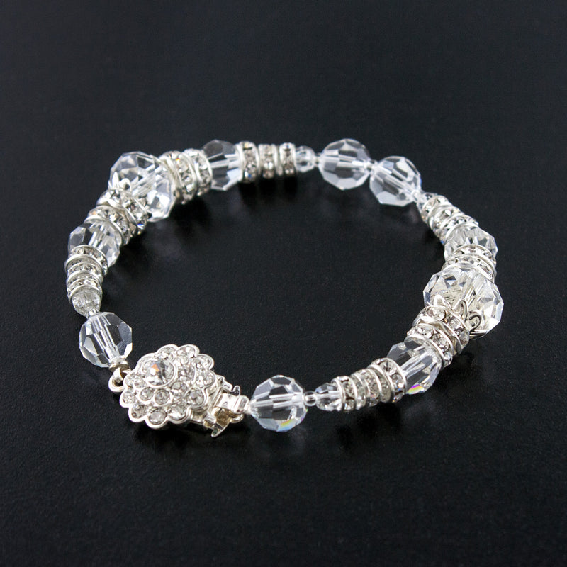 Filigree Accented Beaded Crystal Bracelet - Clear