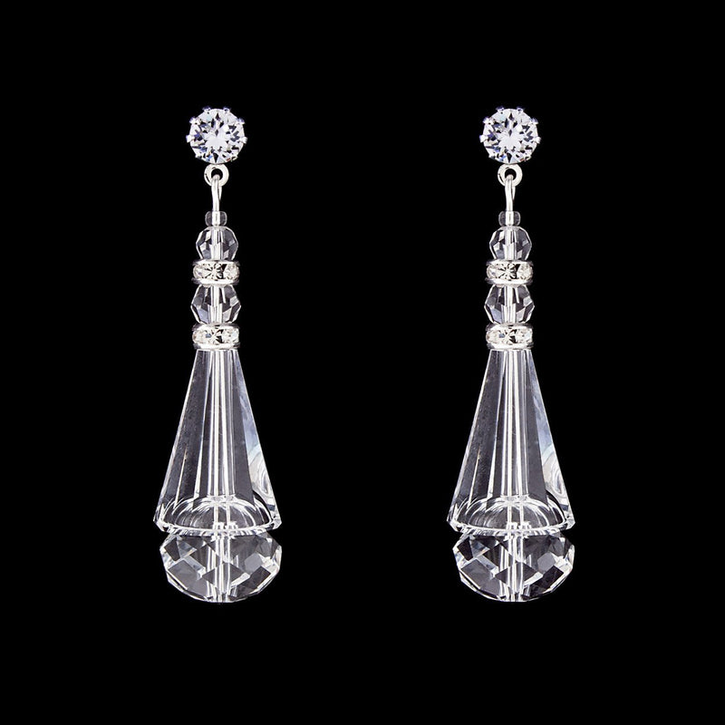 Crystal Cone Earrings - clear crystal, silver