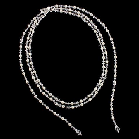 Two Row Necklace with Down-the-Back Lariat - cream pearl