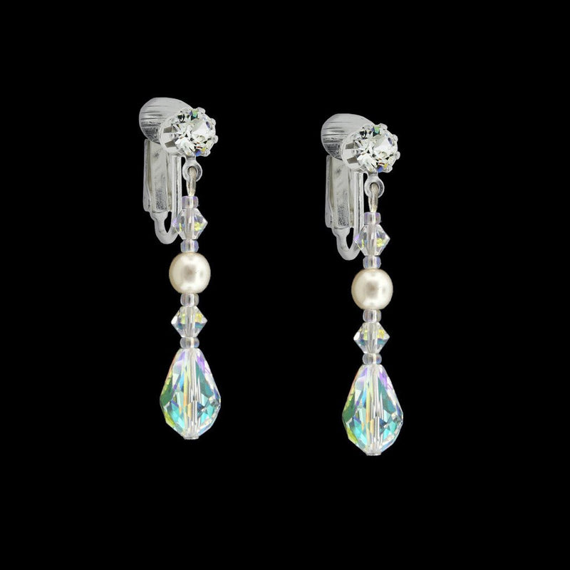 Iridescent Crystal Earrings with Pearl Center