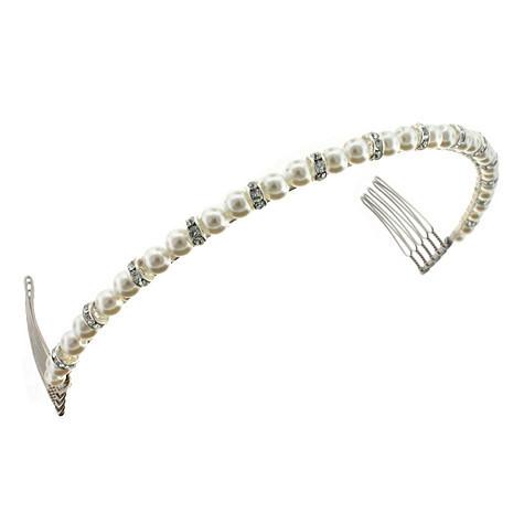 Bridal Headband with Glass Pearl & Rondelles - antique white