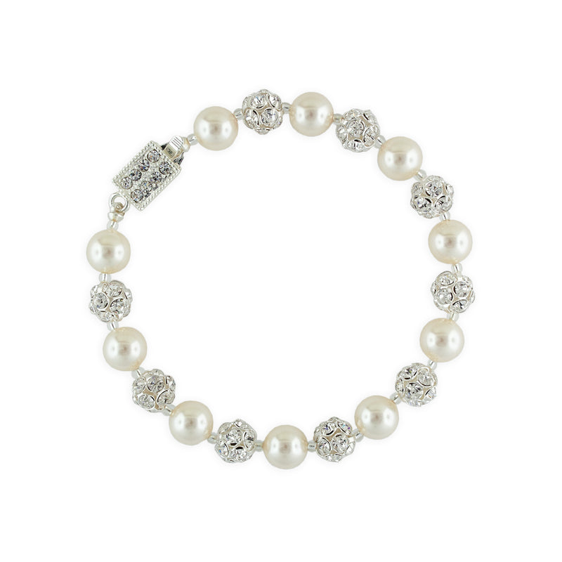 Cream Pearl Bracelet with Rhinestone Beads