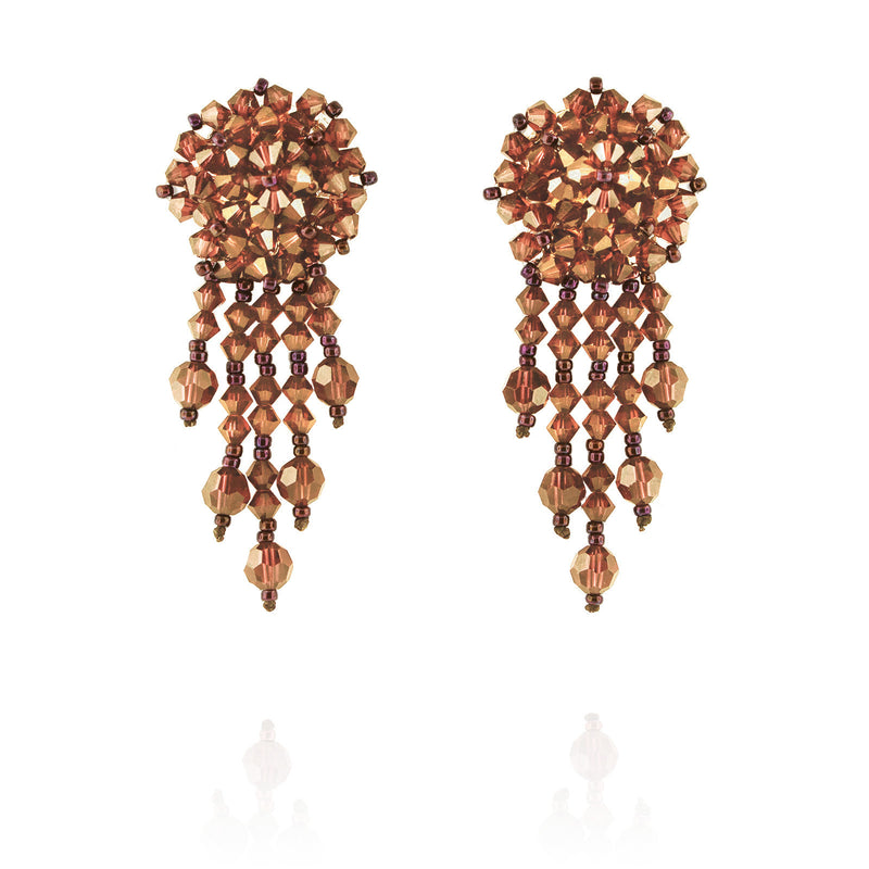 Orange Statement Earrings with Woven Cluster - short