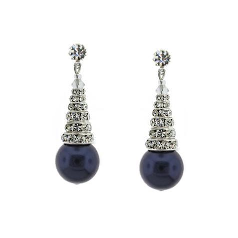 Earrings with Stacked Rondelles & Pearls - navy pearls
