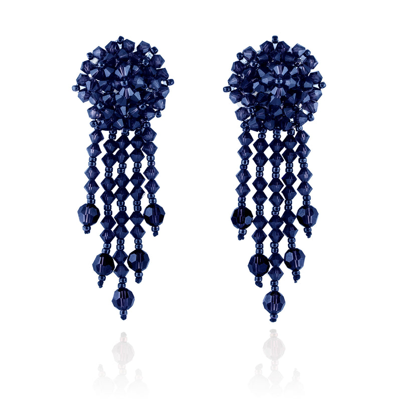 Navy Statement Earrings with Woven Cluster