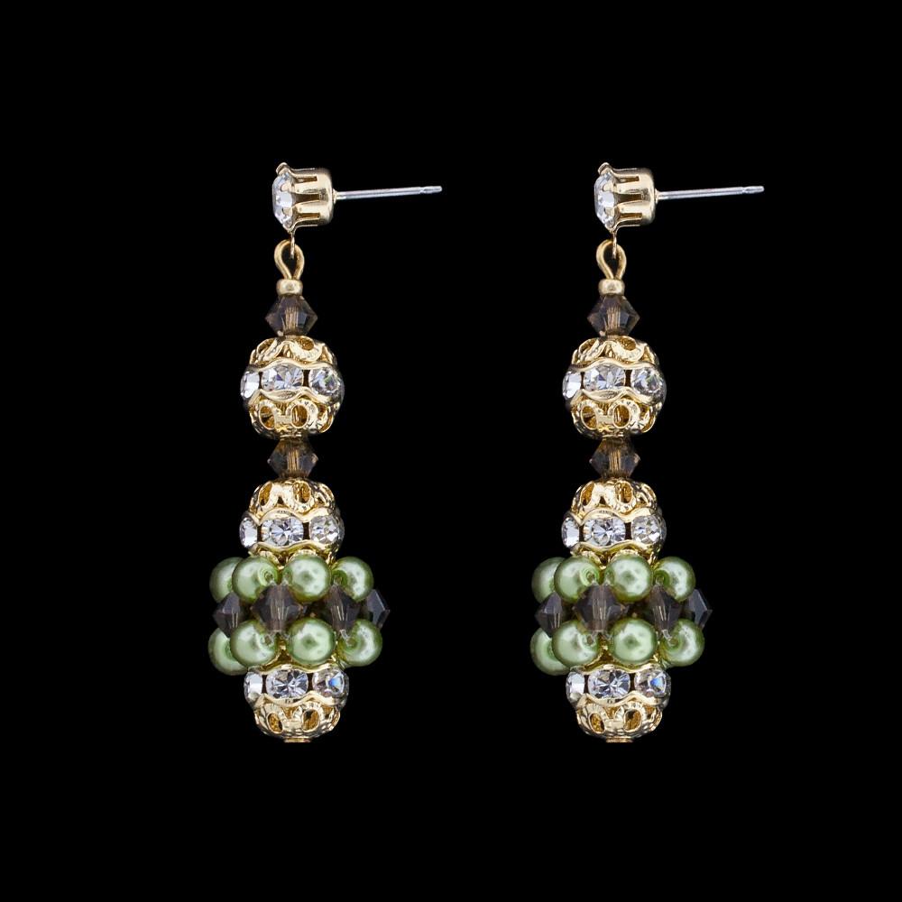 Pearl & Crystal Bridal Earrings - olive pearls