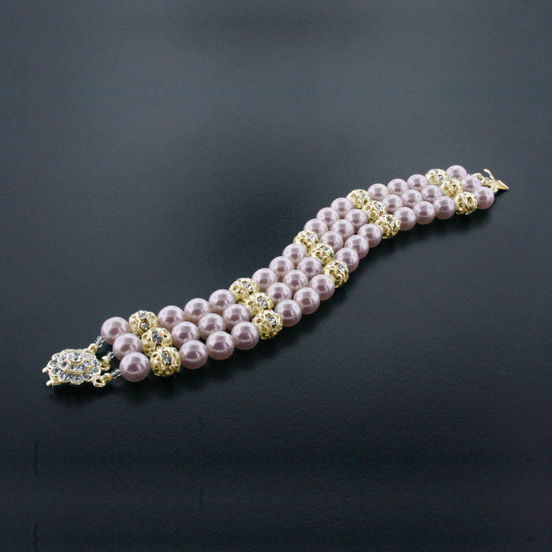 3 Row Pearl Bracelet with Crystal Accents