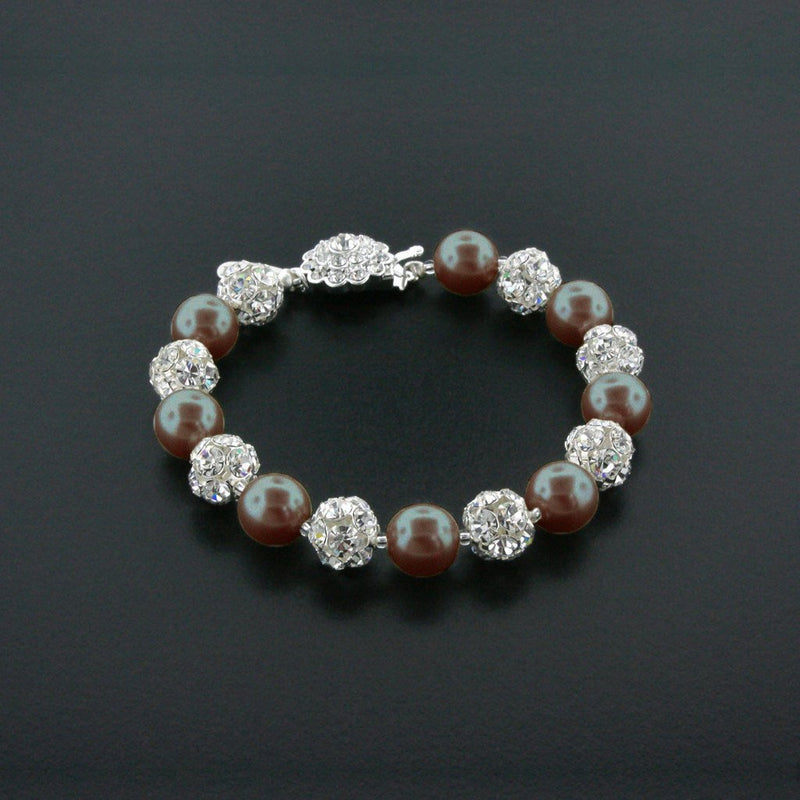 dark brown pearl bracelet with rhinestone beads