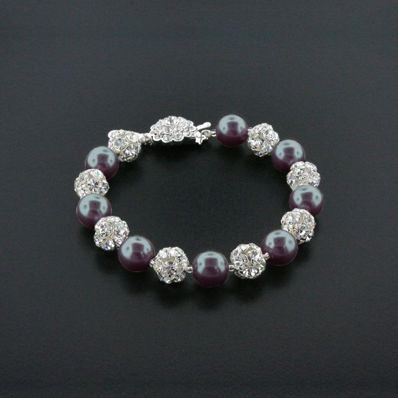 dark grey pearl bracelet with rhinestone beads