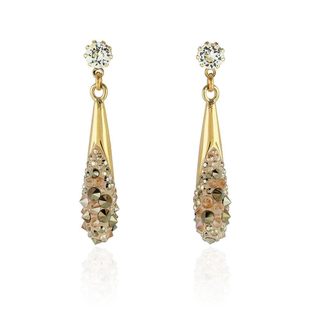 Crystal Studded Fluid Drop Earrings - gold