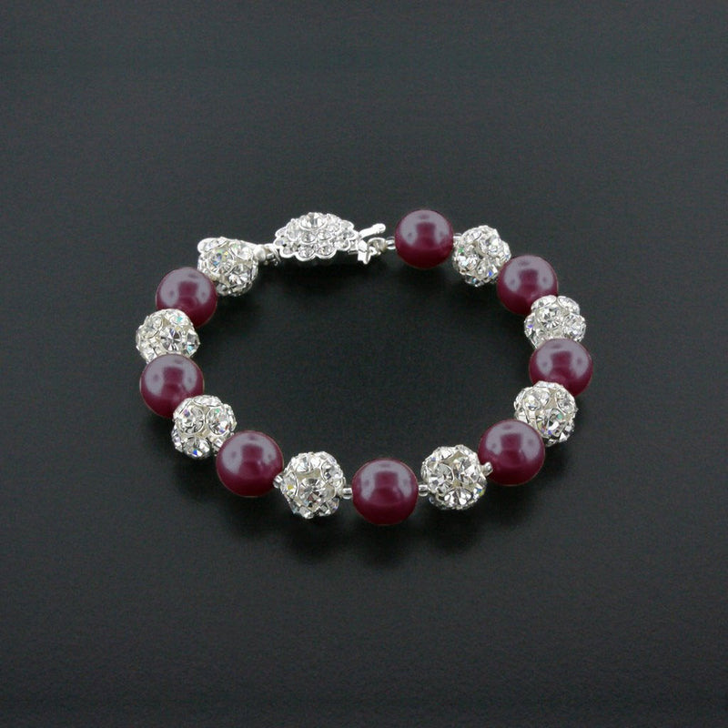 garnet pearl bracelet with rhinestone beads
