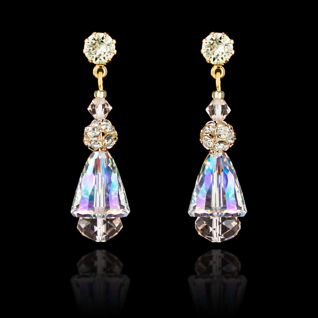 Iridescent Crystal Drop Earrings - gold