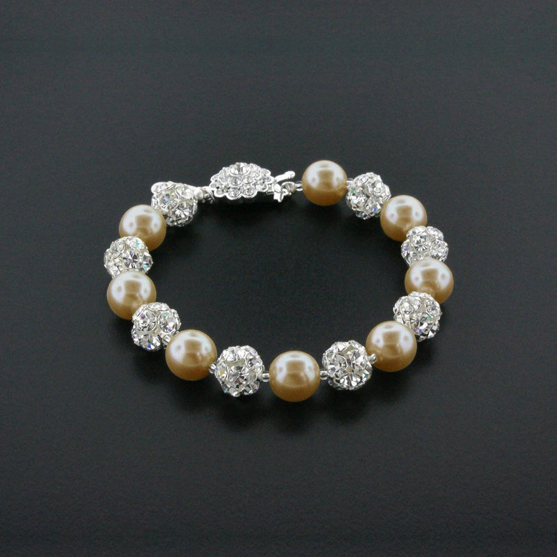 gold pearl bracelet with rhinestone beads