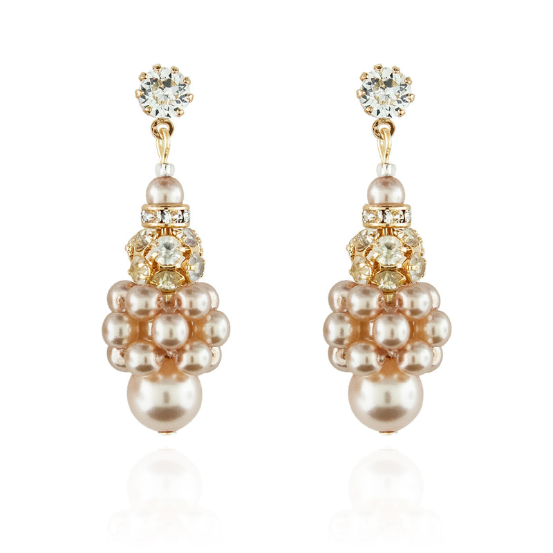 Pearl Cluster Earrings with Rhinestone Beads