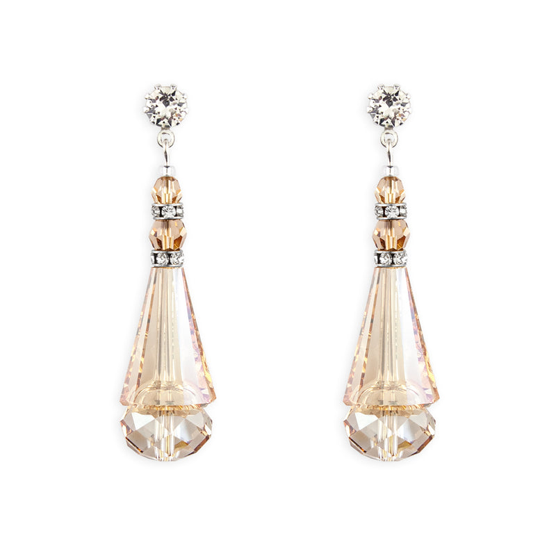 Crystal Cone Earrings - amber, silver