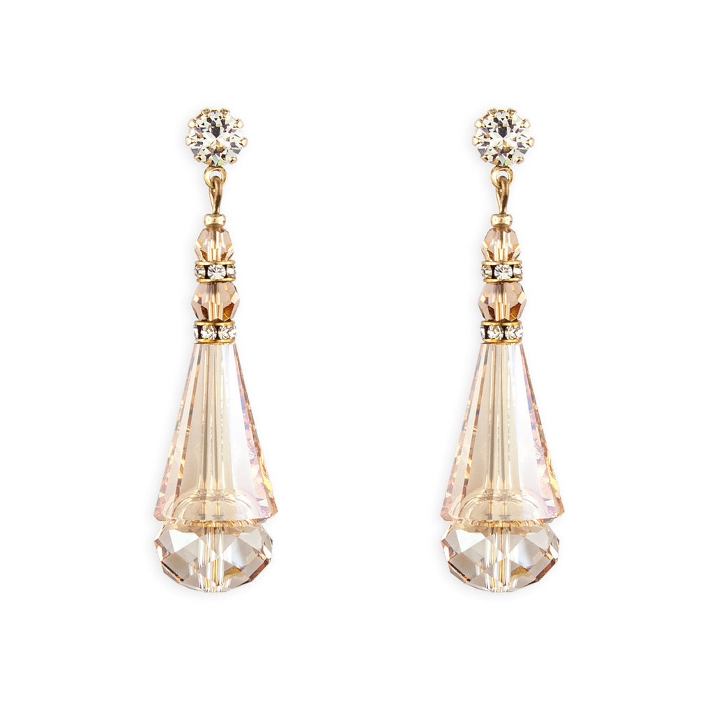 Crystal Cone Earrings - amber, gold