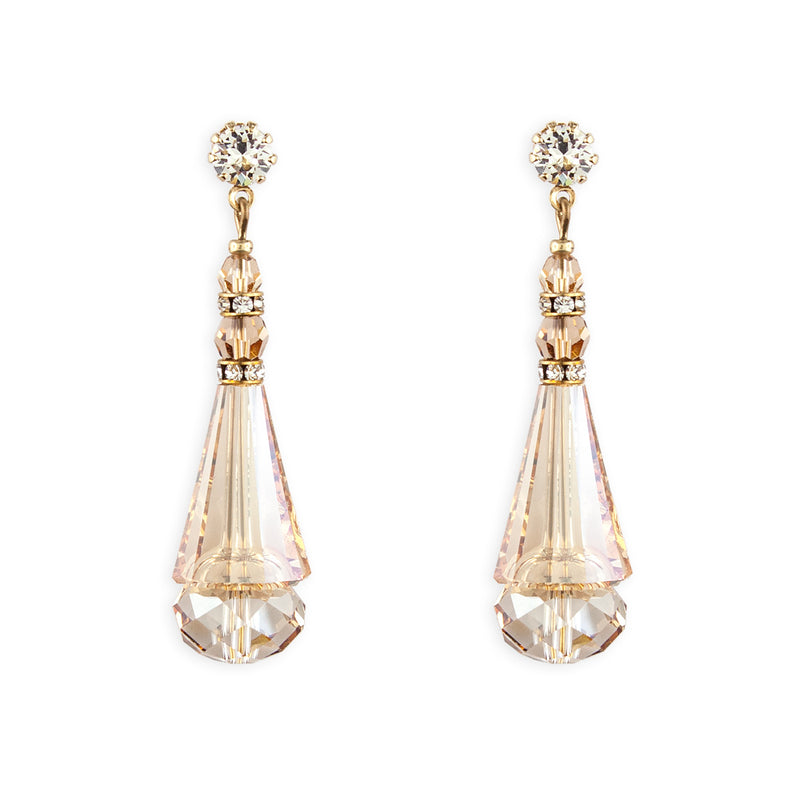 Crystal Cone Earrings - amber, gold