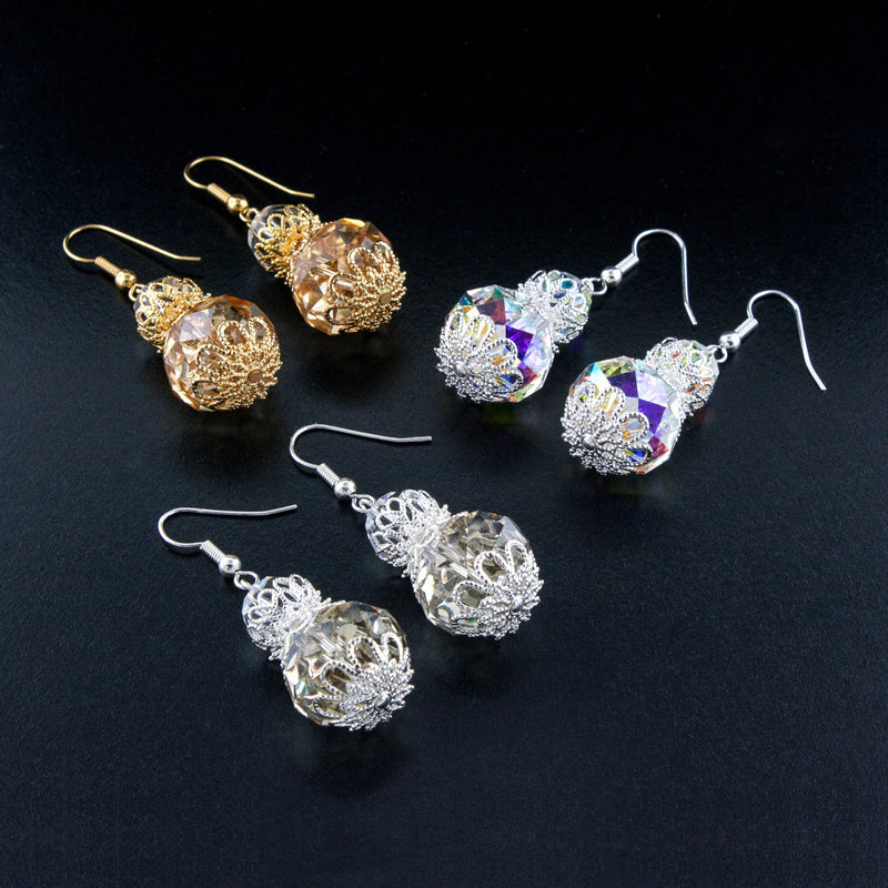 Beaded crystal drop earrings with filigree accents