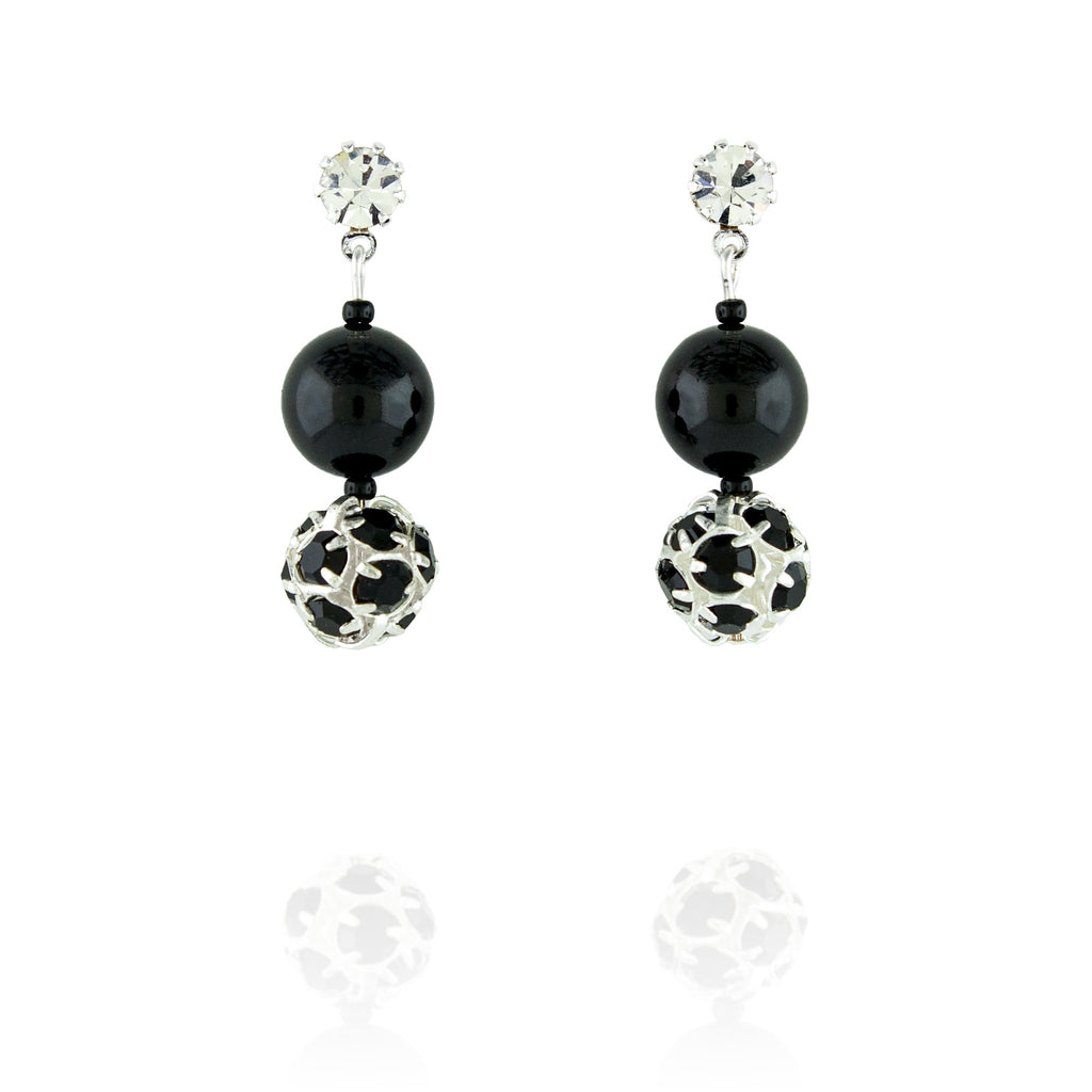 Black Pearl & Rhinestone Bead Earrings - short