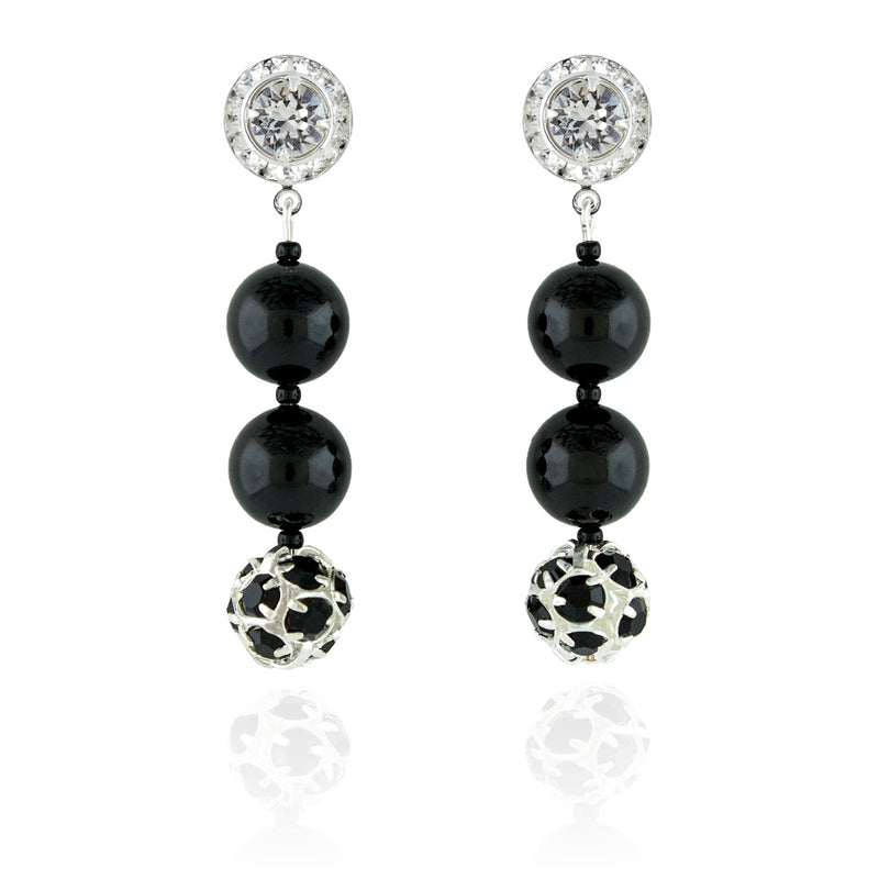 Black Pearl & Rhinestone Bead Earrings