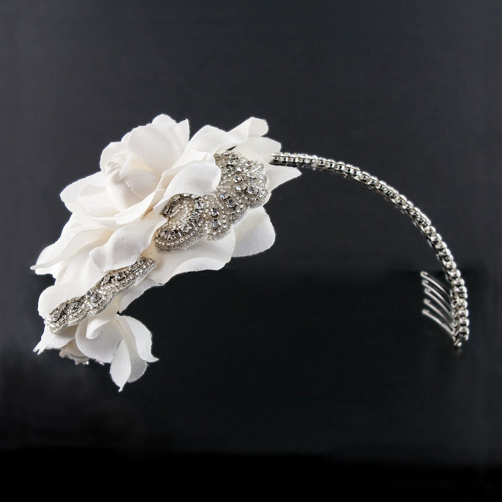 Dramatic Bridal Headband with Silk Flower