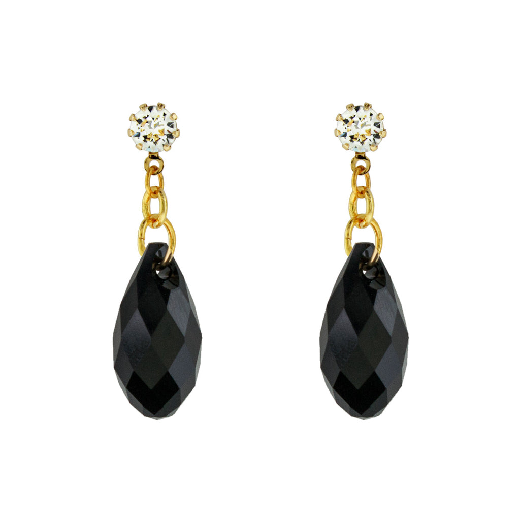 Briolette Crystal Drop Earrings - Black/gold