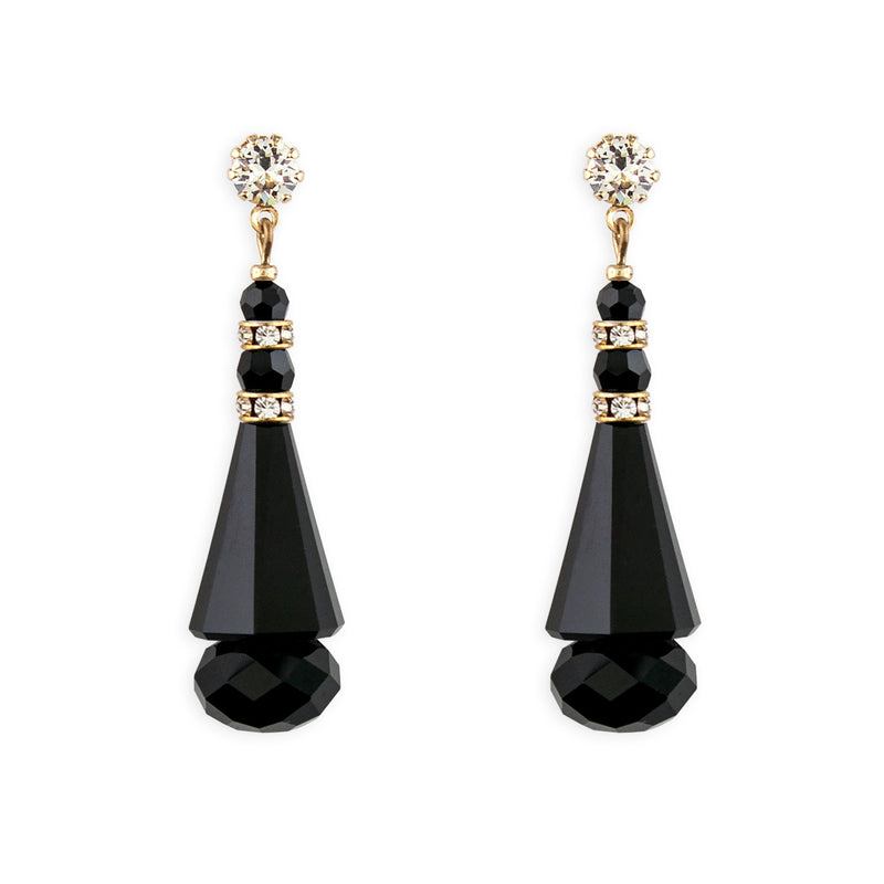Crystal Cone Earrings - black, gold