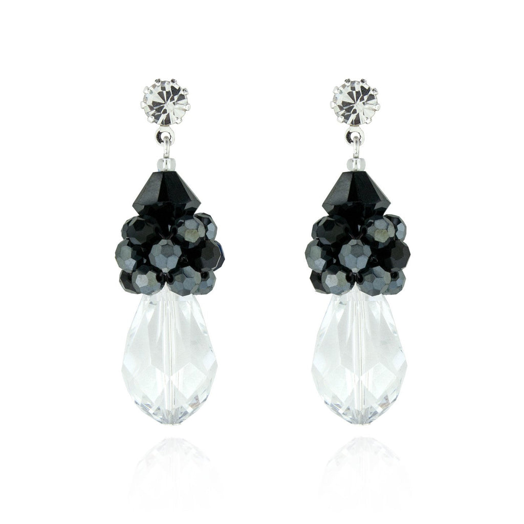 Crystal cluster teardrop earrings - black