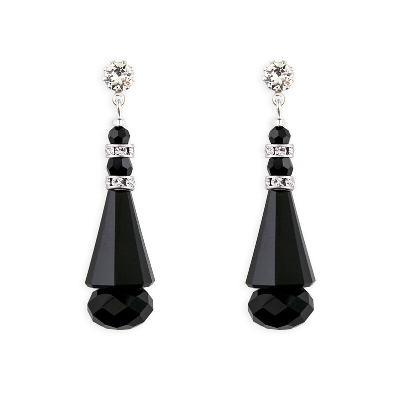 Crystal Cone Earrings - black, silver