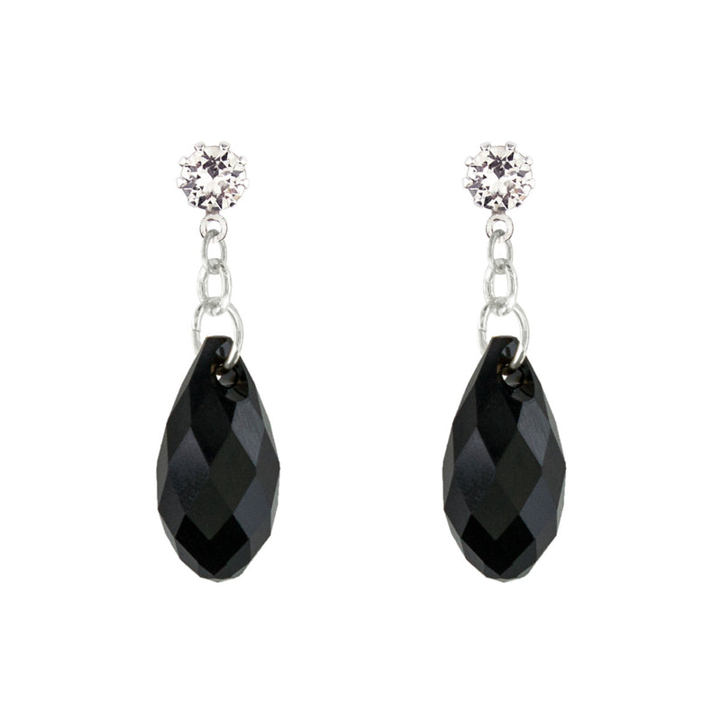 Briolette Crystal Drop Earrings - Black/silver