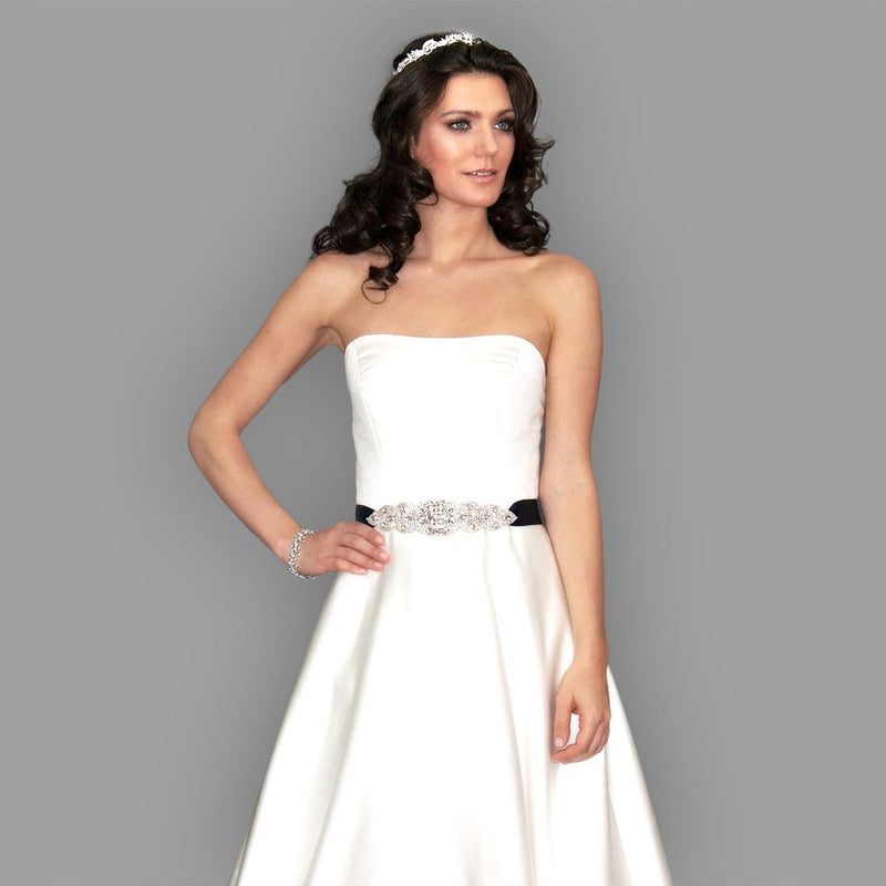 Sash with Crystal Applique on model